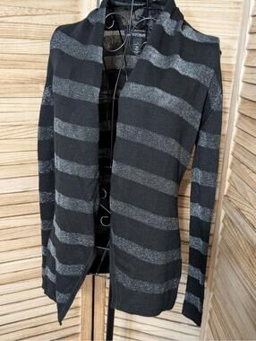 White House Black Market Silver Black Open Cardigan Wrap M Minimal Wear